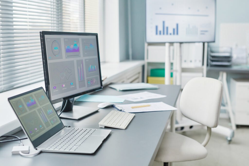 Workplace of chemist with computers